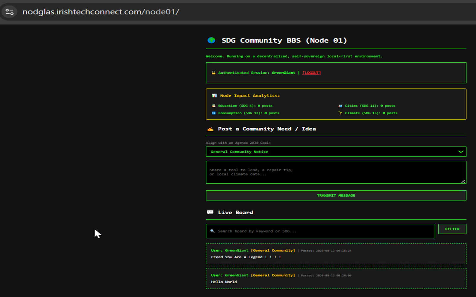 Nód Glas Node 01 SDG Community BBS community posting